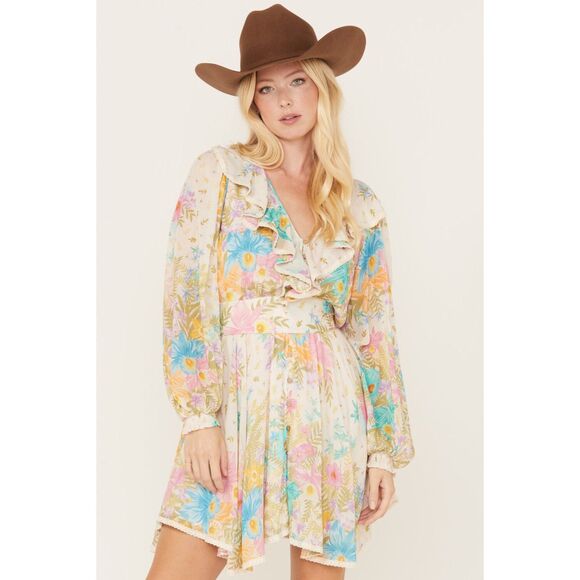NWT SPELL & The Gypsy Floral Long Sleeve Lei Lei Mini Play Dress  Women's Sz XXS - Picture 2 of 14